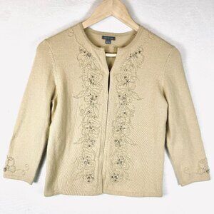 Vintage Ann Taylor angora blend embellished cardigan, Small tan/cream party